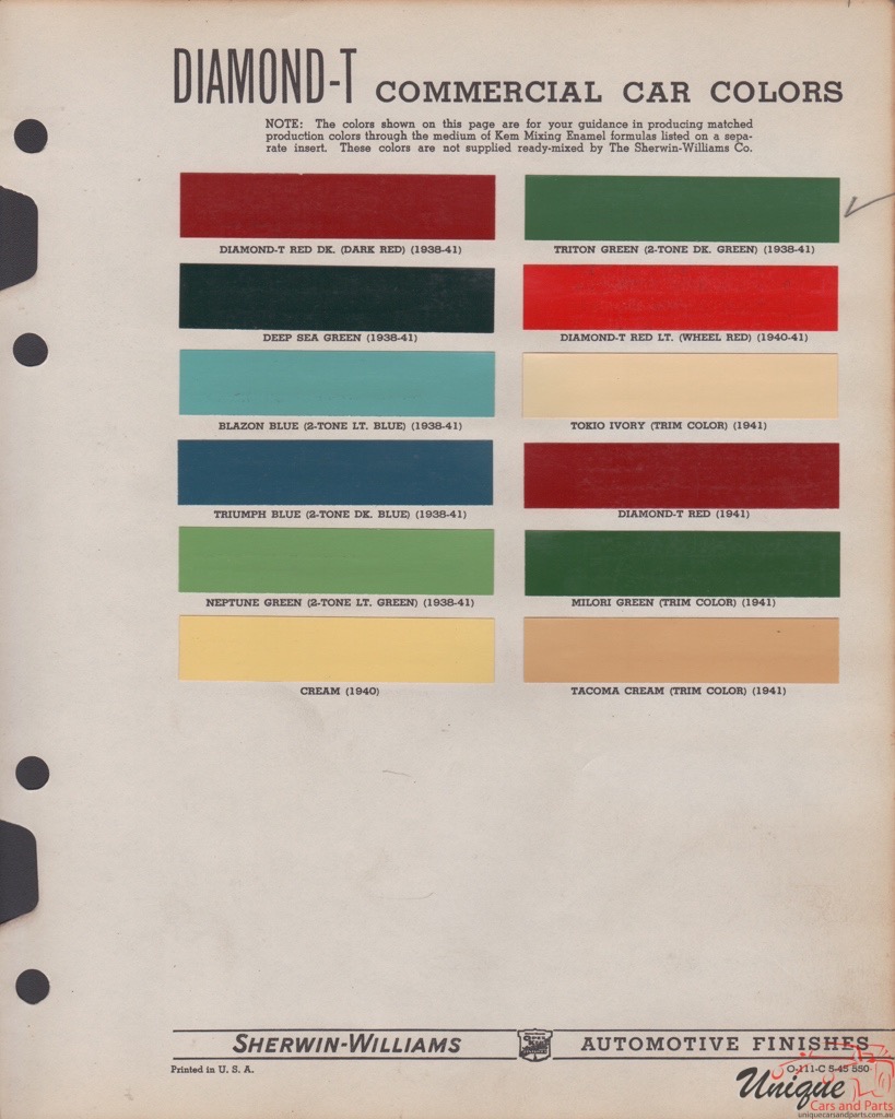 1941 Diamond-T Paint Charts Williams 1